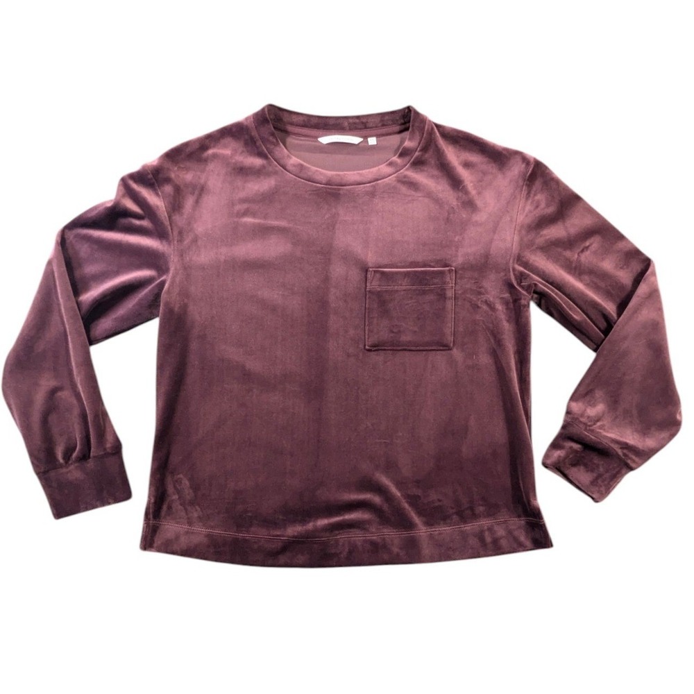 24/7 by Soma Velour Long Sleeve Top XS Plum Purple Velvet Crew Neck Lounge‎